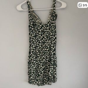 Reformation Forest Green Mini Dress with Cream Floral Print